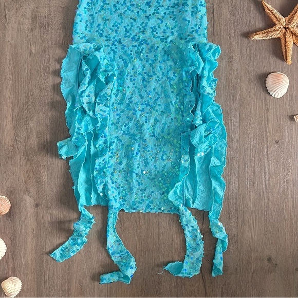 Handmade Mermaidcore Fairy Sequined Ruffle Dress - Acqua Blue - Size Small - Picture 7 of 8